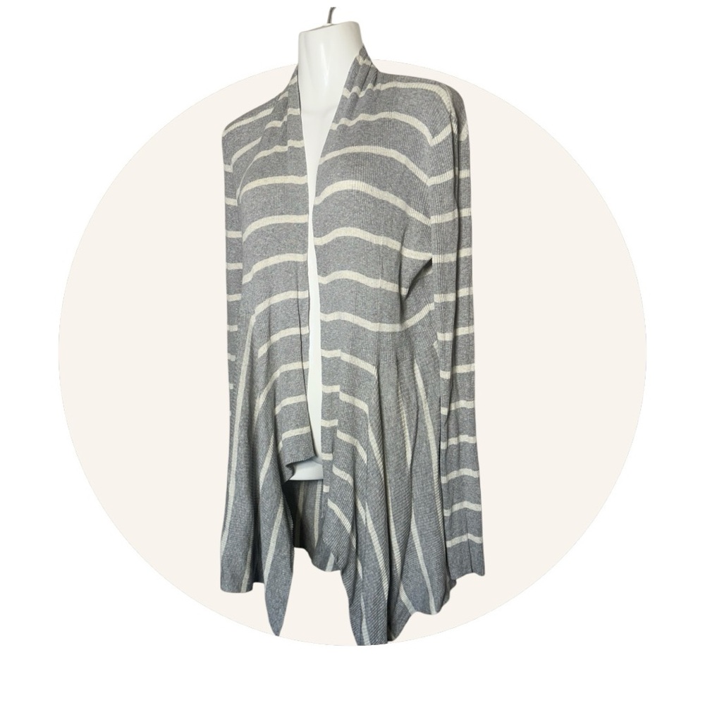 Gray Striped Women's Open Cardigan large
